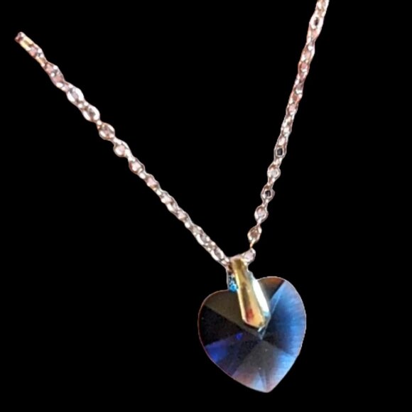 Swarovski Crystal Elements Silver and Blue Heart Necklace - Picture 3 of 7